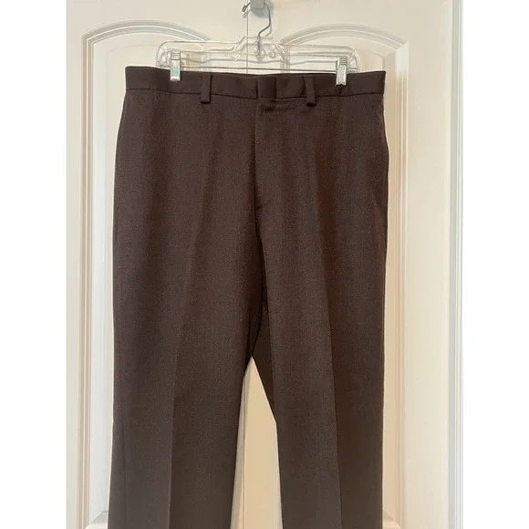 L.L. BEAN Brown 100% Wool Flat Dress Pants Men's Size 36x34 Mid-Heavyweight - Picture 2 of 6
